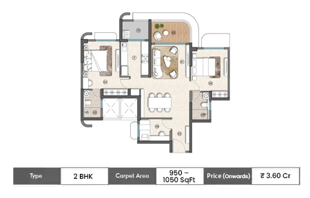 2.5 BHK 950 – 1050 SqFt