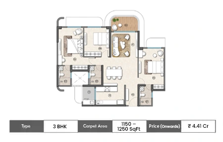 3 BHK 1150 – 1250 SqFt